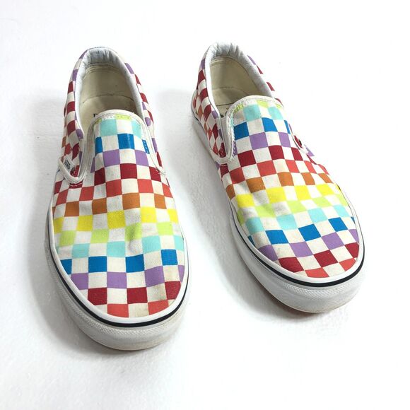 Vans Shoes - Vans Classic Slip On Sneakers Mens 8 Womens 9.5 Rainbow Checkered Skate Shoes